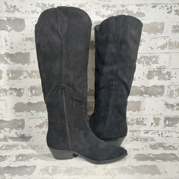 NEW DV Dolce Vita Tall Boots Women 7 Black Suede Leather Western Chic - Picture 3 of 11